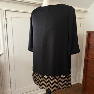 Michael Kors Long Sleeve Mini Black Dress with Gold Chevron Pattern Sequins (M)